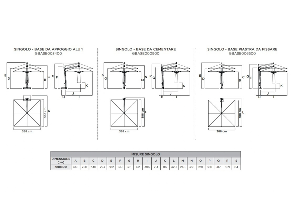 Ombrellone a palo laterale Singolo 3,88X3,88 MT