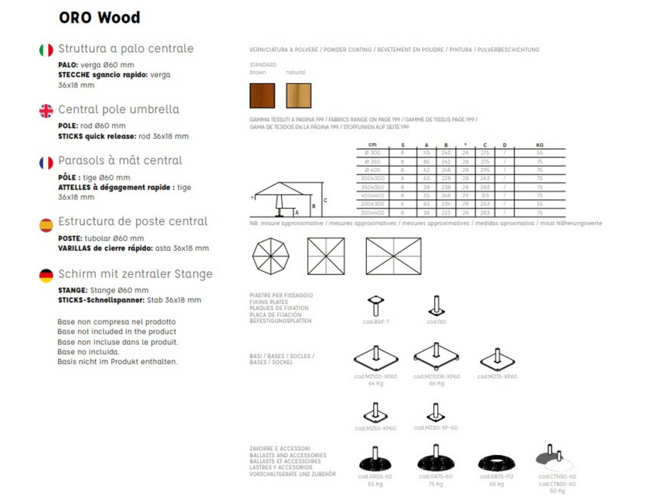 Ombrellone a palo centrale Oro Wood Ø3 mt